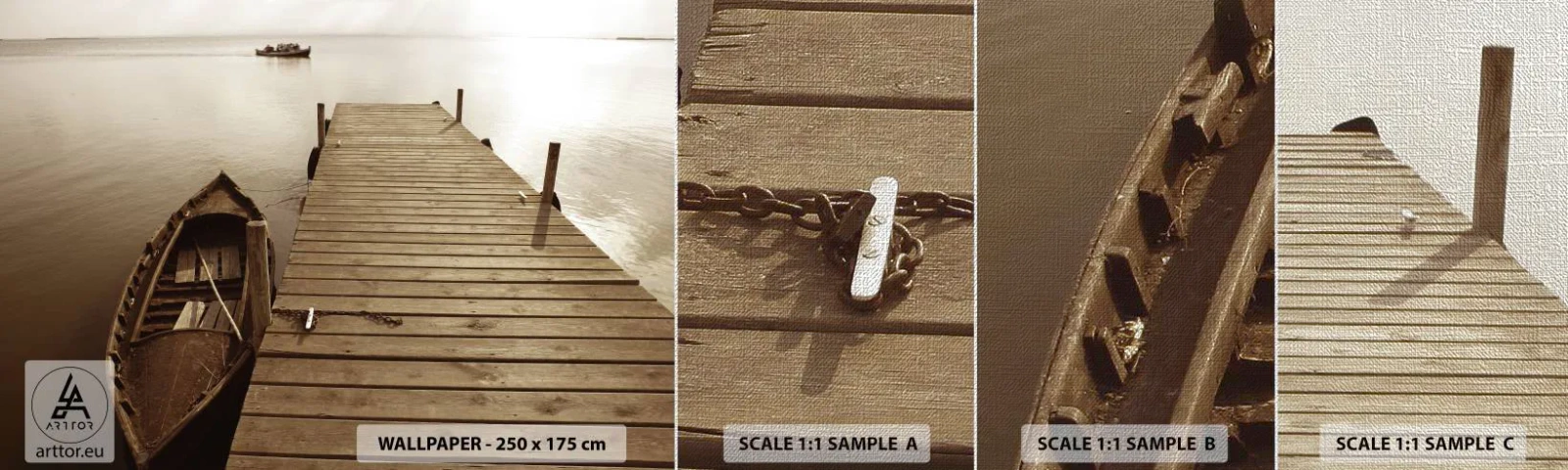 Prøve Fototapet Premium Canvas - Stor fred - Landskab, Sø, træbro - 100x30 cm