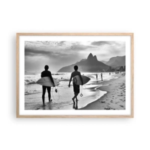 Plakat i ramme af lyst egetræ - Samba til én bølge - 70x50 cm