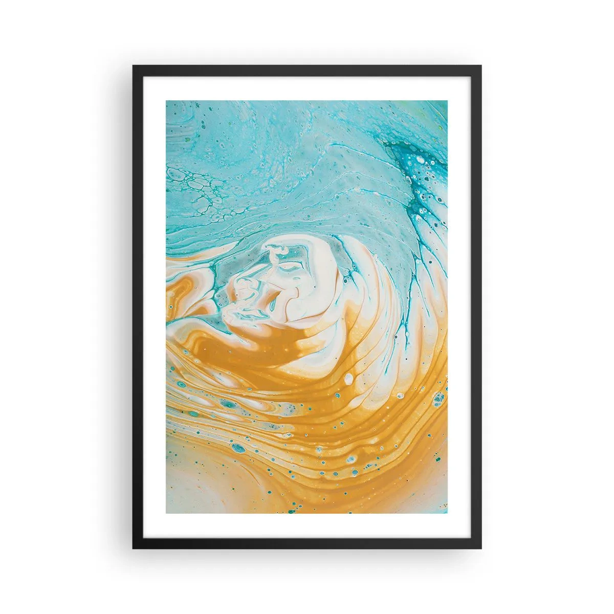 Plakat i sort ramme - Abstrakt hvirvel i nuancer af blå og orange - 50x70cm - Pastel hvirvel - Moderne vægdekoration til stue og soveværelse ARTTOR