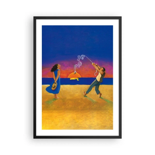 Plakat i sort ramme - Figurer på stranden under solnedgang - 50x70cm - Mere end en stjerne fra himlen - Moderne vægdekoration til stue og soveværelse ARTTOR