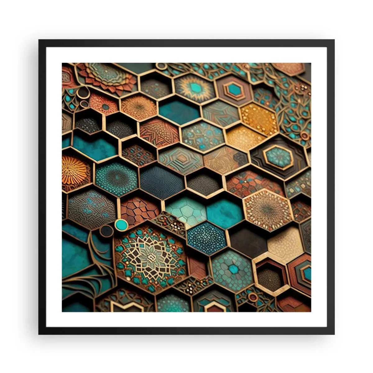 Plakat i sort ramme - Arabiske ornamenter - en variation - 60x60 cm