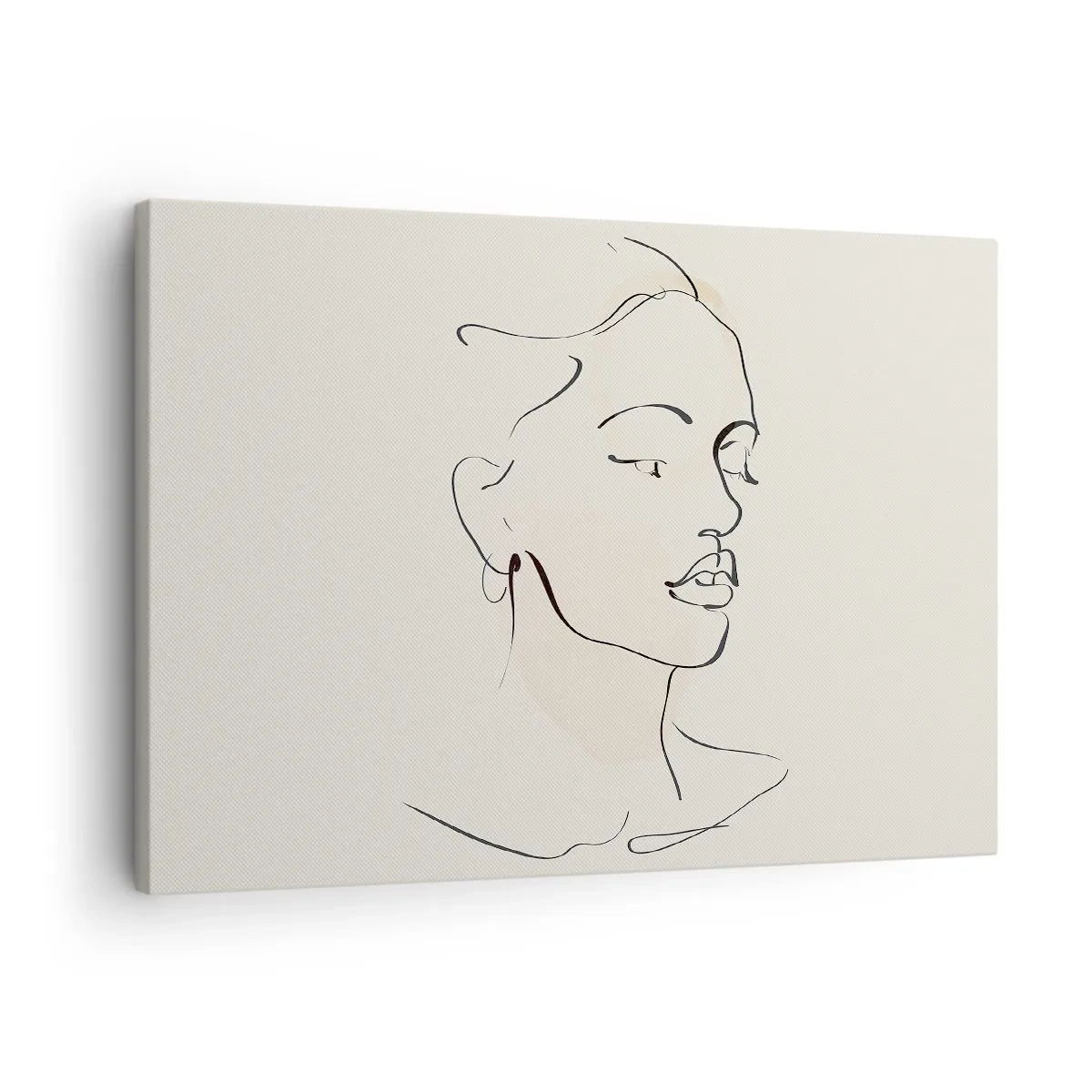 Lærredstryk - Billede på lærred - En delikat skitse af en kvindes ansigt på en lys baggrund - 70x50cm - En bestemt linje - Moderne vægdekoration til stue og soveværelse ARTTOR