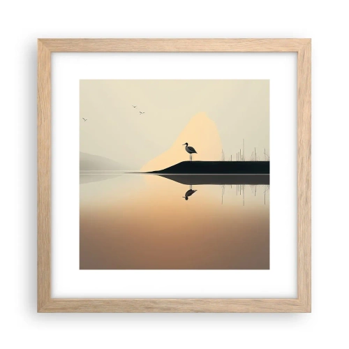 Plakat i ramme af lyst egetræ - Herre på søen - 30x30 cm