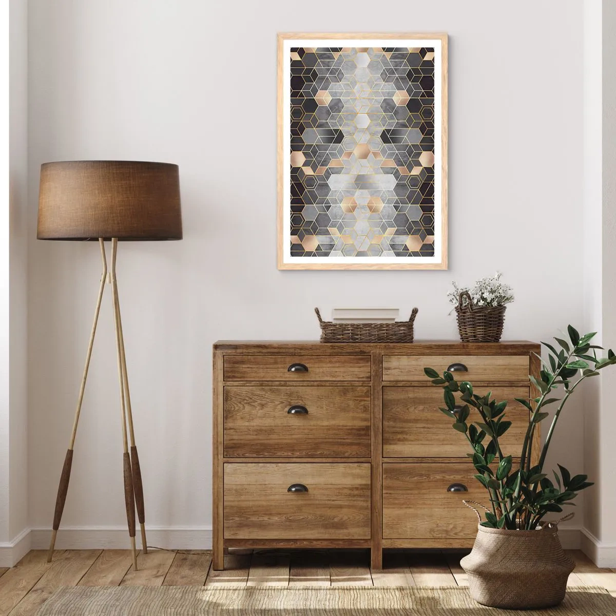 Plakat i ramme af lyst egetræ - Sammensætning af diamanter - 40x50 cm