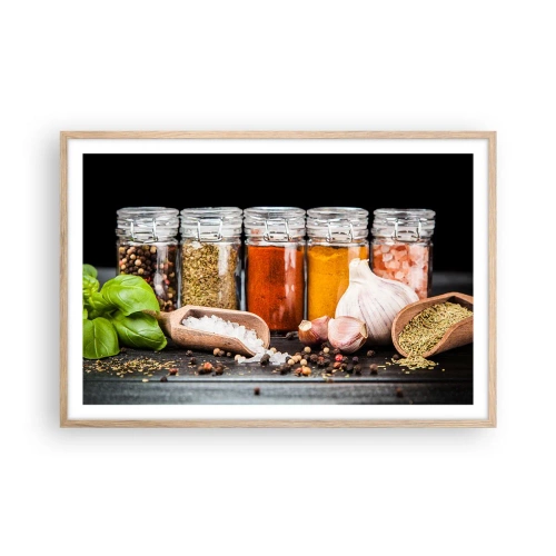 Plakat i ramme af lyst egetræ - For at livet kan smages - 91x61 cm