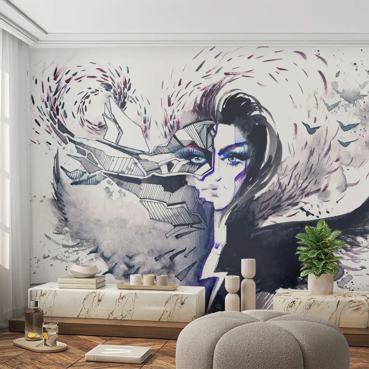 Fototapet Selvklæbende Deluxe Sticker - Dæmonisk og smuk - Abstraktion, Kvinde, Kvindelige øjne - 450x315 cm