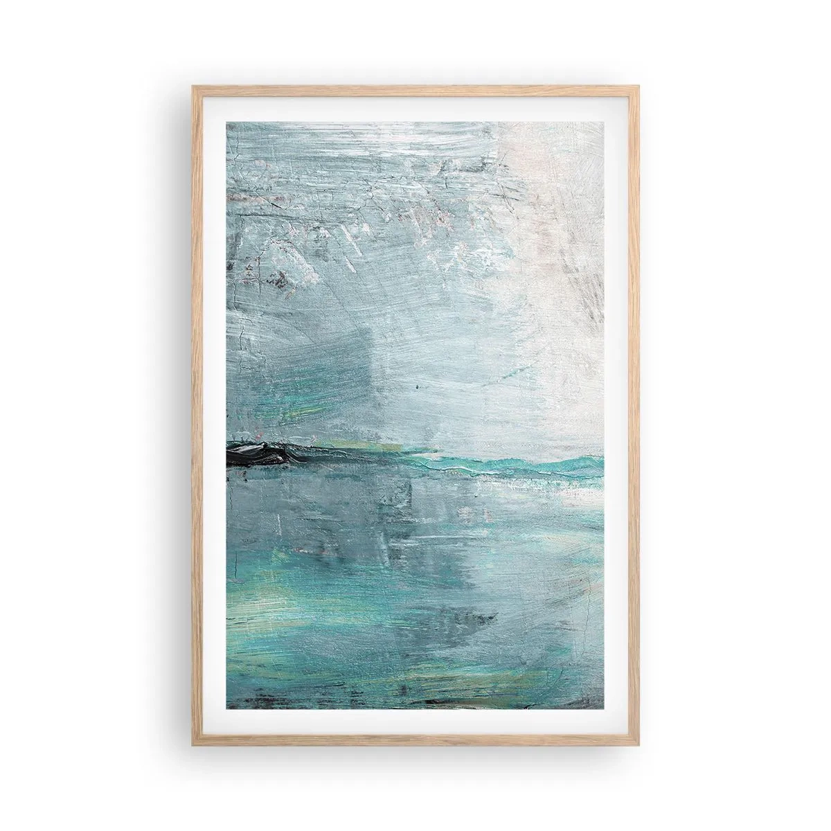 Plakat i ramme af lyst egetræ - Horisontalt med blå farve - 61x91 cm