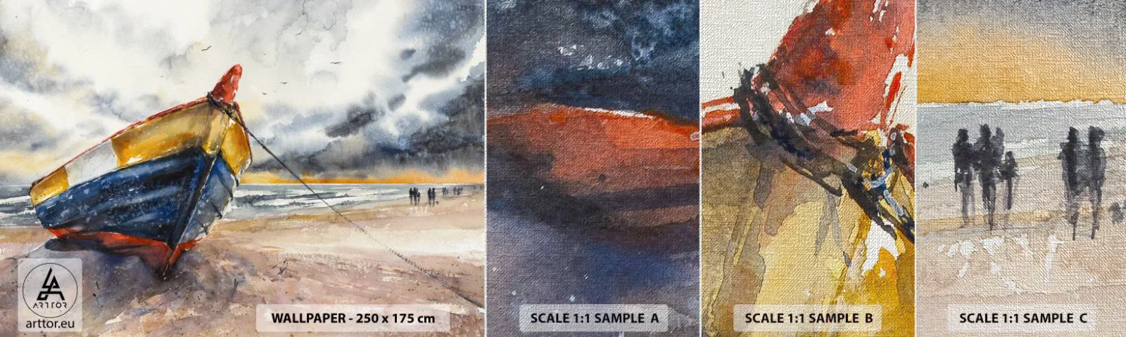 Prøve Fototapet Premium Canvas - Hvile på stranden - Landskab, Båd, Ved havet - 100x30 cm