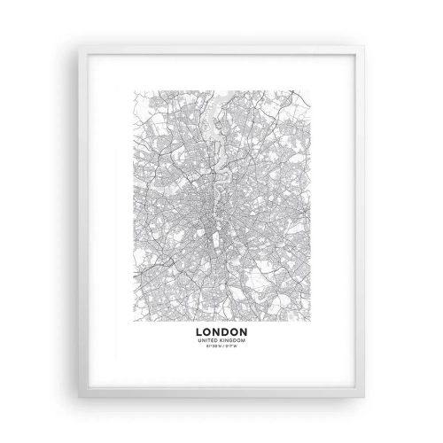 Plakat i hvid ramme - Kort over Londons labyrint - 40x50 cm