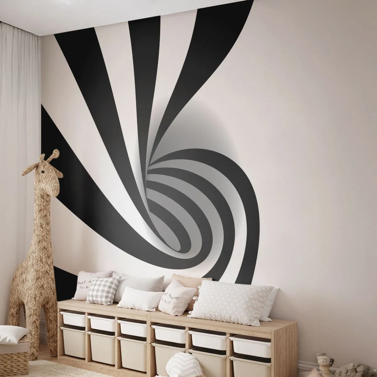 Fototapet Premium Canvas - Og alligevel snurrer den - Abstraktion, Grafik, Sort og hvid - 250x175 cm