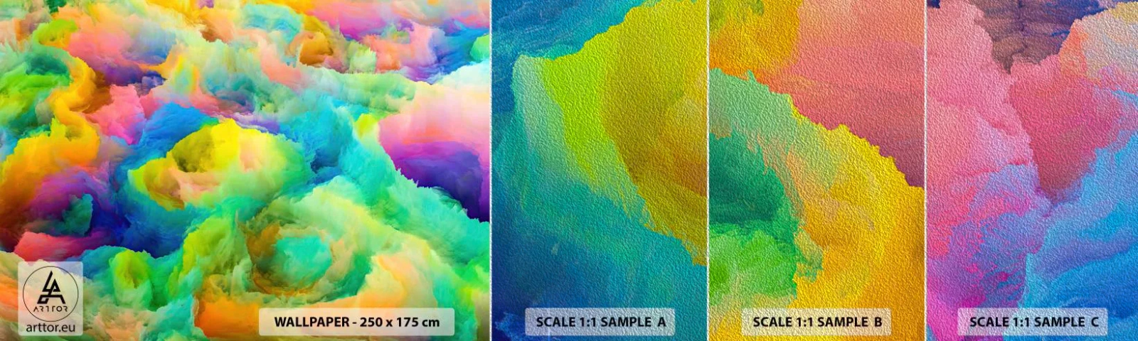 Prøve Fototapet Premium Sand - Regnbuefnug - Abstraktion, Stykke, Pastelfarver - 100x30 cm