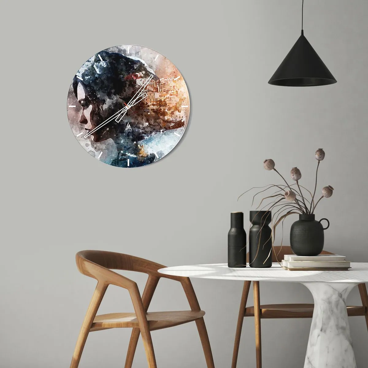 Vægur, Uret - Historien om en pige med en by i baggrunden - 30x30 cm