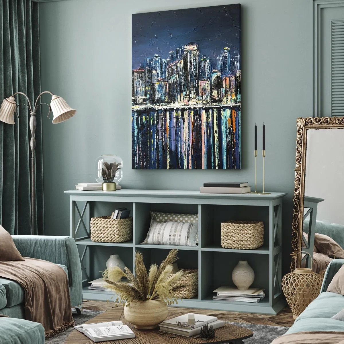 Lærredstryk - Billede på lærred - Kaskade af lys - 50x70 cm
