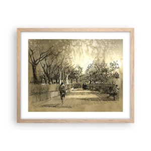 Plakat i ramme af lyst egetræ - Et øjeblik med fjer - 50x40 cm