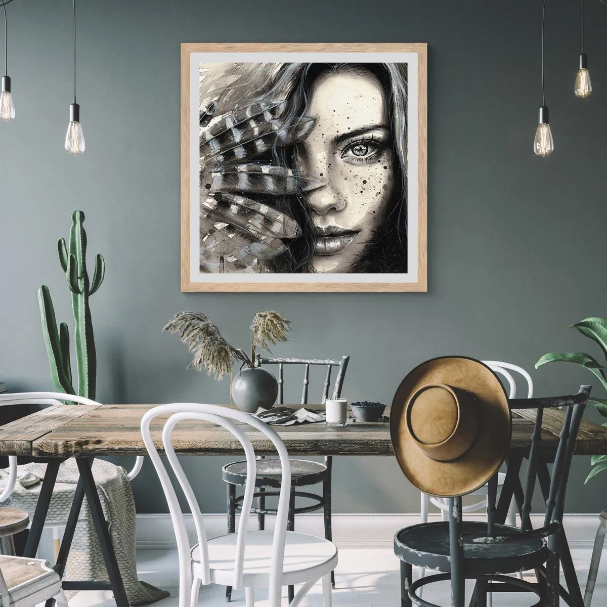 Plakat i ramme af lyst egetræ - Vild skønhed - 60x60 cm
