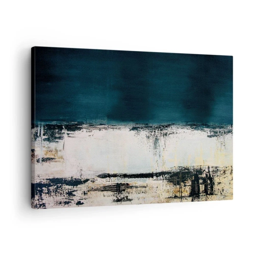 Lærredstryk - Billede på lærred - Abstrakt horisontal komposition i nuancer af marineblå og hvid - 70x50cm - Vandret sammensætning - Moderne vægdekoration til stue og soveværelse ARTTOR