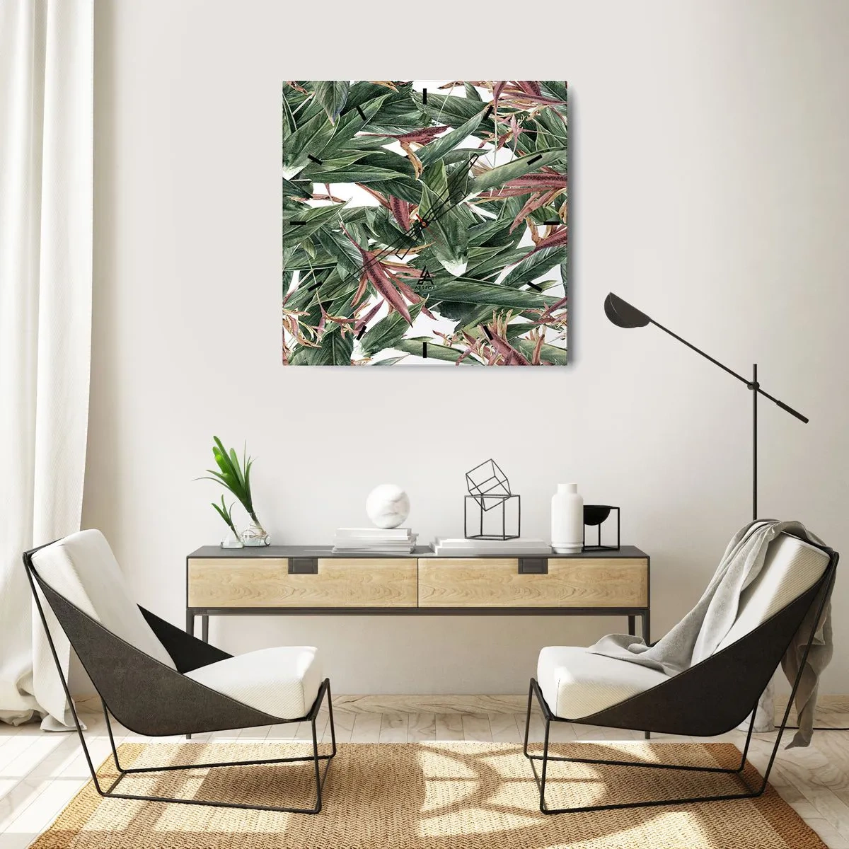 Vægur, Uret - Smaragd- og syrenbuskads - 40x40 cm