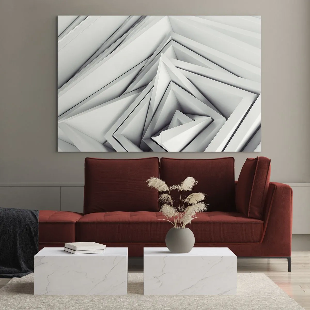Billede på glas - Tredimensionelle geometriske former i grå nuancer - 70x50cm - Skarpe vinkler knopper - Moderne vægdekoration til stue og soveværelse ARTTOR