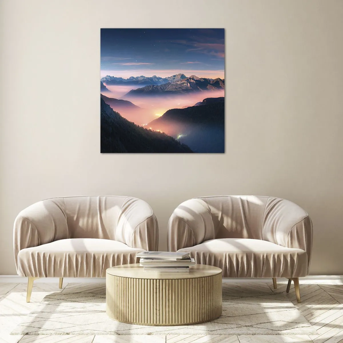 Billede på glas - Lys i dalene - 40x40 cm
