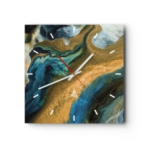 Vægur, Uret - Blå - gul - gensidig indflydelse - 40x40 cm