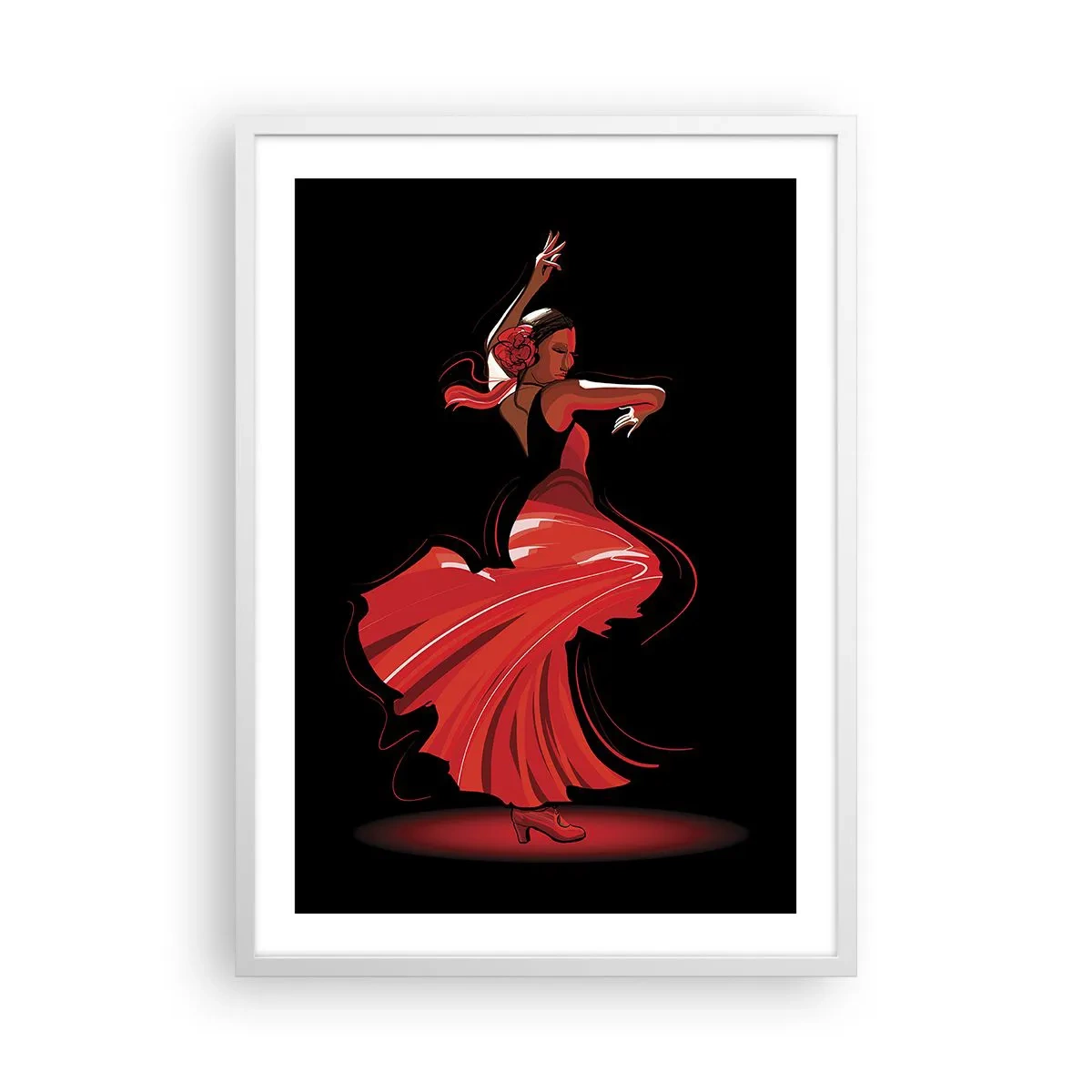 Plakat i hvid ramme - Flamencoens brændende ånd - 50x70 cm