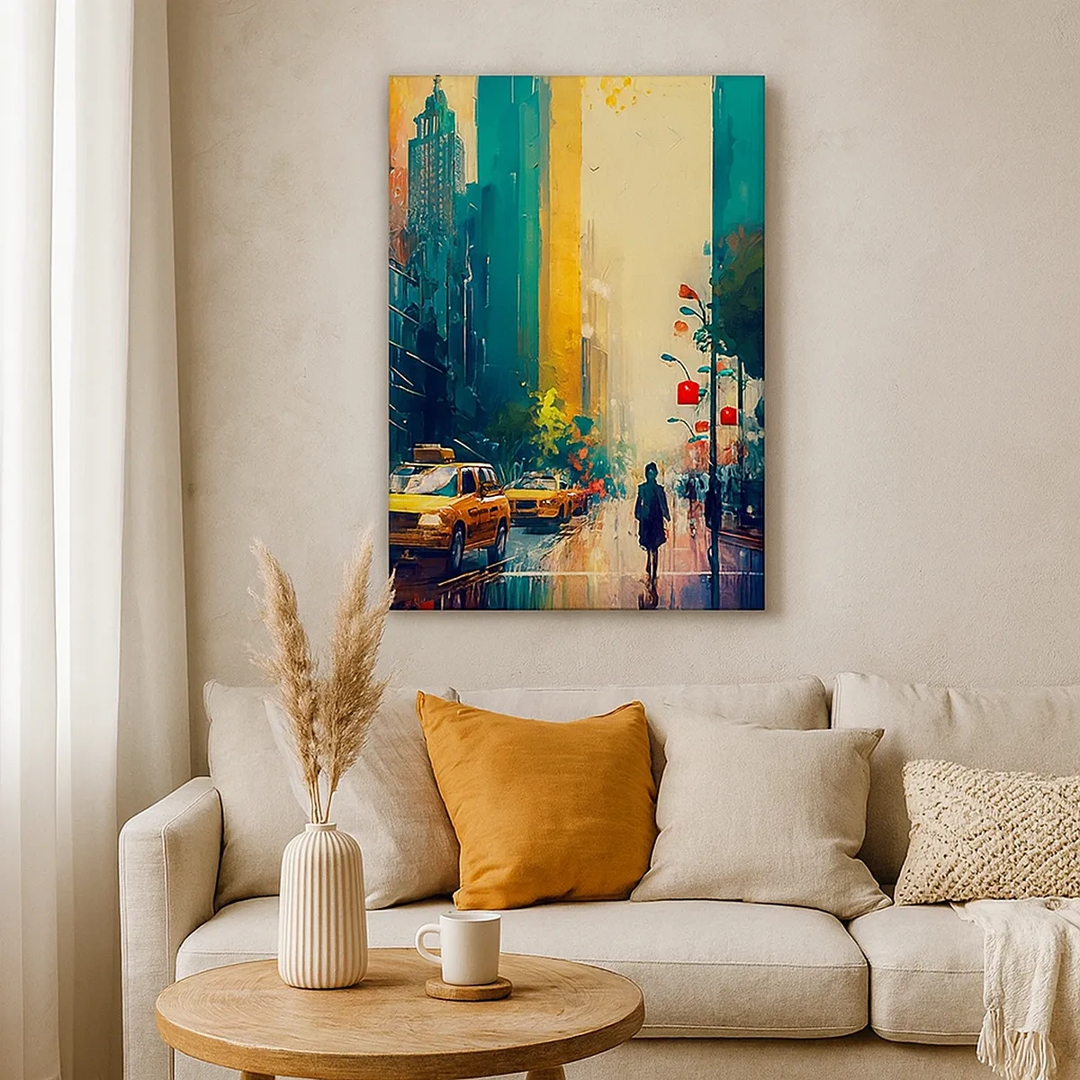 Lærredstryk - Billede på lærred - New York - her er selv regnen farverig - 50x70 cm