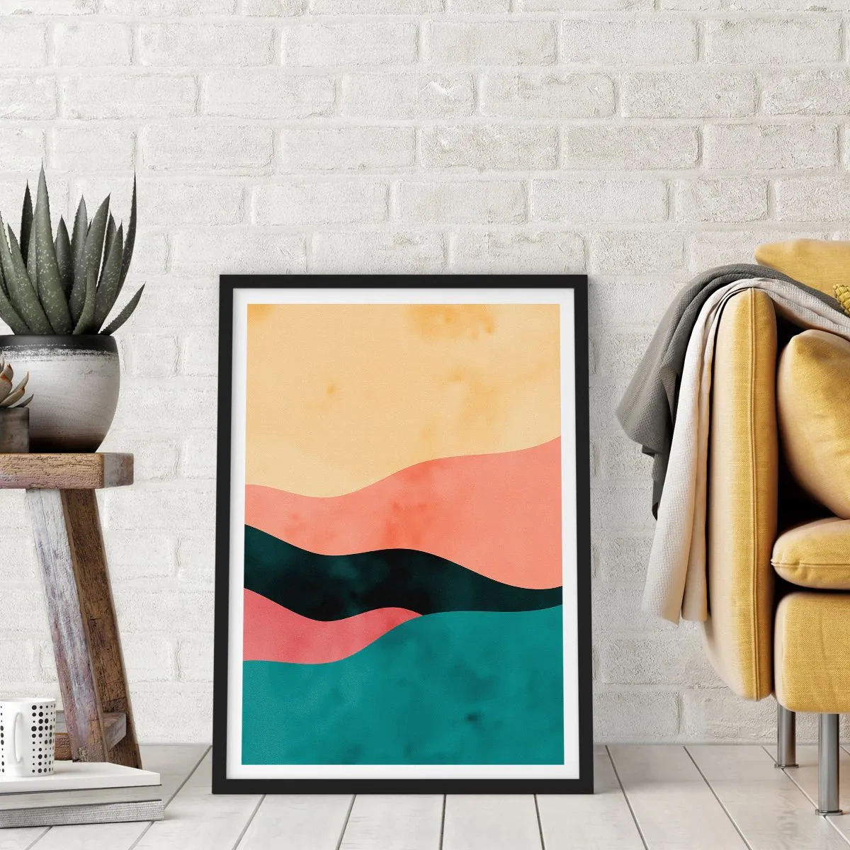 Plakat i sort ramme - Farverige abstrakte bølger i pastelfarver - 50x70cm - Kompatibel manglende overholdelse - Moderne vægdekoration til stue og soveværelse ARTTOR