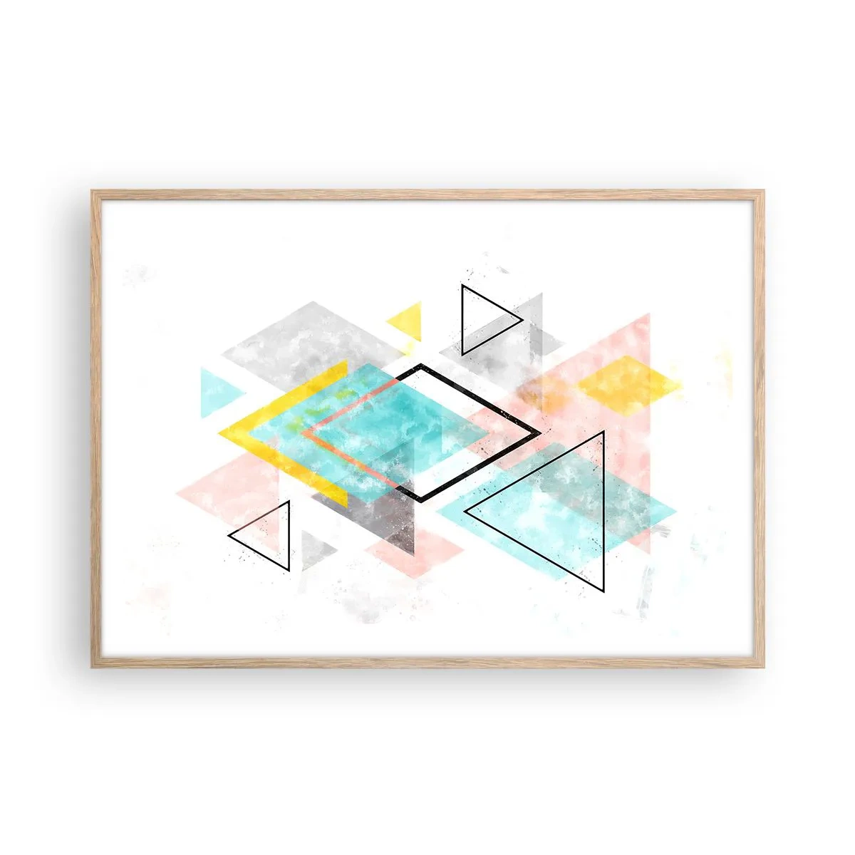 Plakat i ramme af lyst egetræ - Geometrisk leg - 100x70 cm