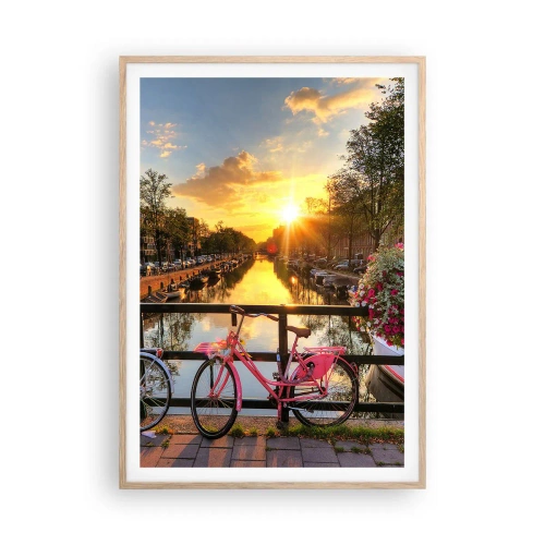 Plakat i ramme af lyst egetræ - Forårsmorgen i Amsterdam - 70x100 cm