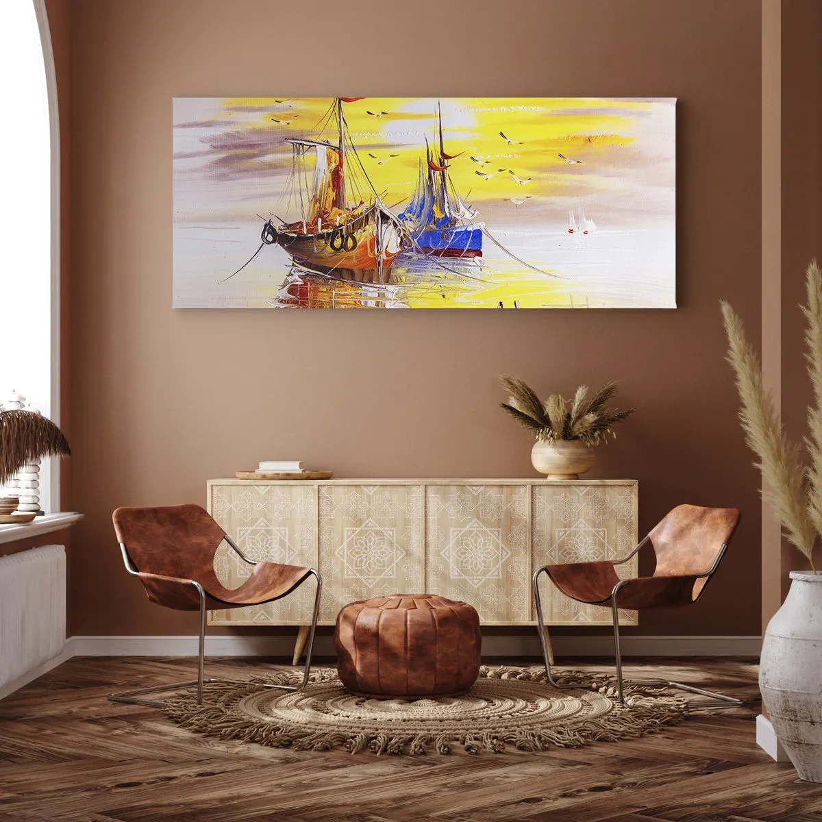 Lærredstryk - Billede på lærred - Et velfortjent hvil i havnen - 90x30 cm