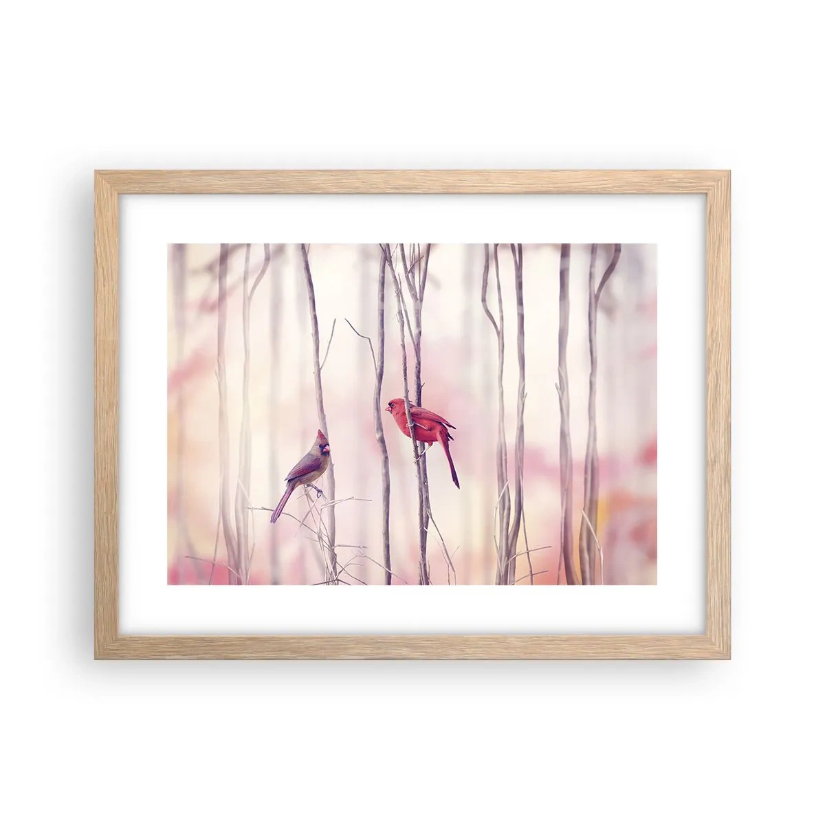 Plakat i ramme af lyst egetræ - Fortællingen om den lyserøde skov - 40x30 cm