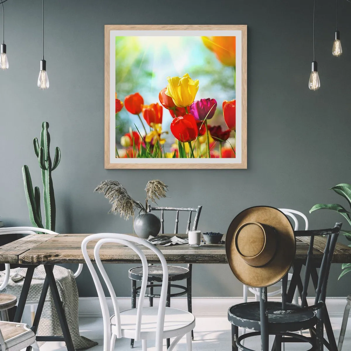 Plakat i ramme af lyst egetræ - Alle solens farver - 40x40 cm