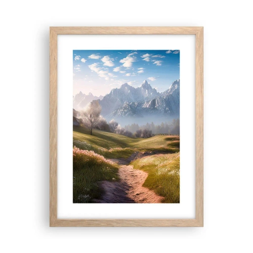 Plakat i ramme af lyst egetræ - Idyllisk dal - 30x40 cm
