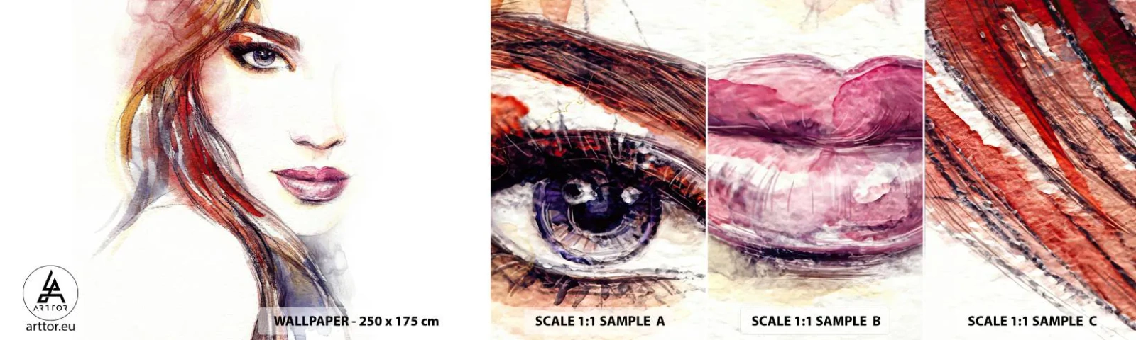 Fototapet Prøve Standard Eco - Vademecum - følg mig - Kvinde, Portræt af en kvinde, Smukt ansigt - 100x30 cm