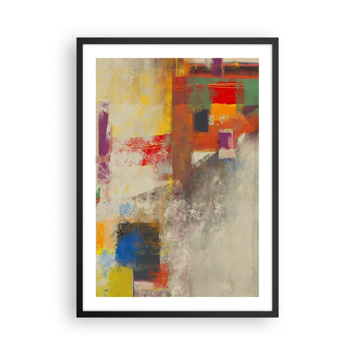 Plakat i sort ramme - Abstrakt komposition i levende farver - 50x70cm - Geometri af farver - Moderne vægdekoration til stue og soveværelse ARTTOR
