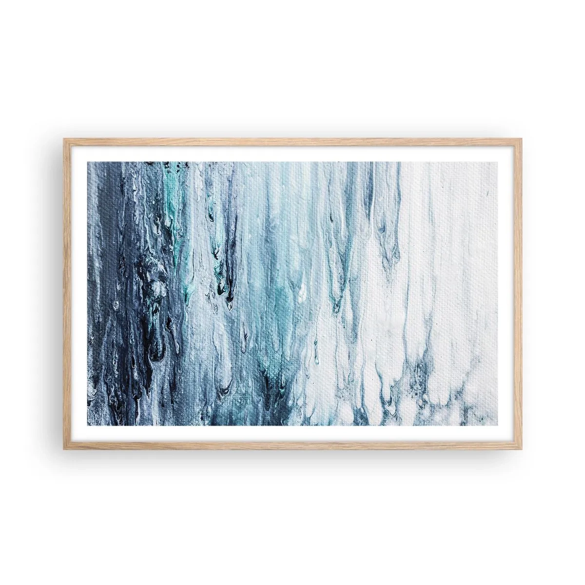 Plakat i ramme af lyst egetræ - Blå istapper - 91x61 cm