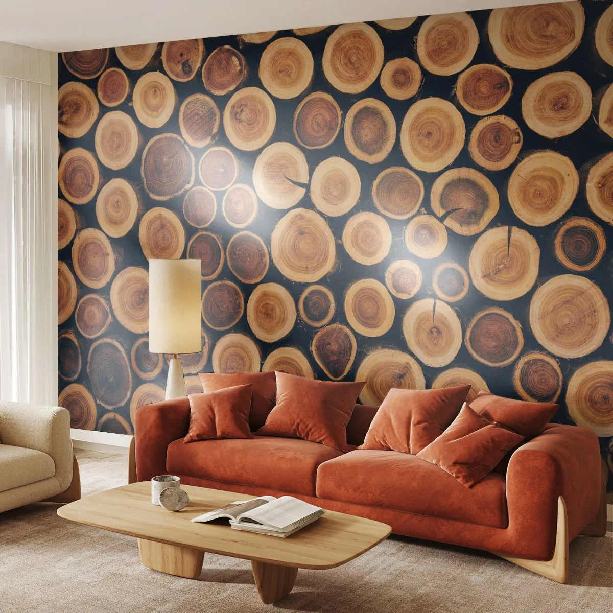 Fototapet Selvklæbende Deluxe Sticker - Hvor gammel ser jeg ud? - Træstamme, Skov, Stykke - 350x256 cm