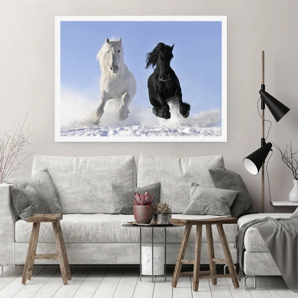 Plakat - Sort og hvid galop - 91x61 cm