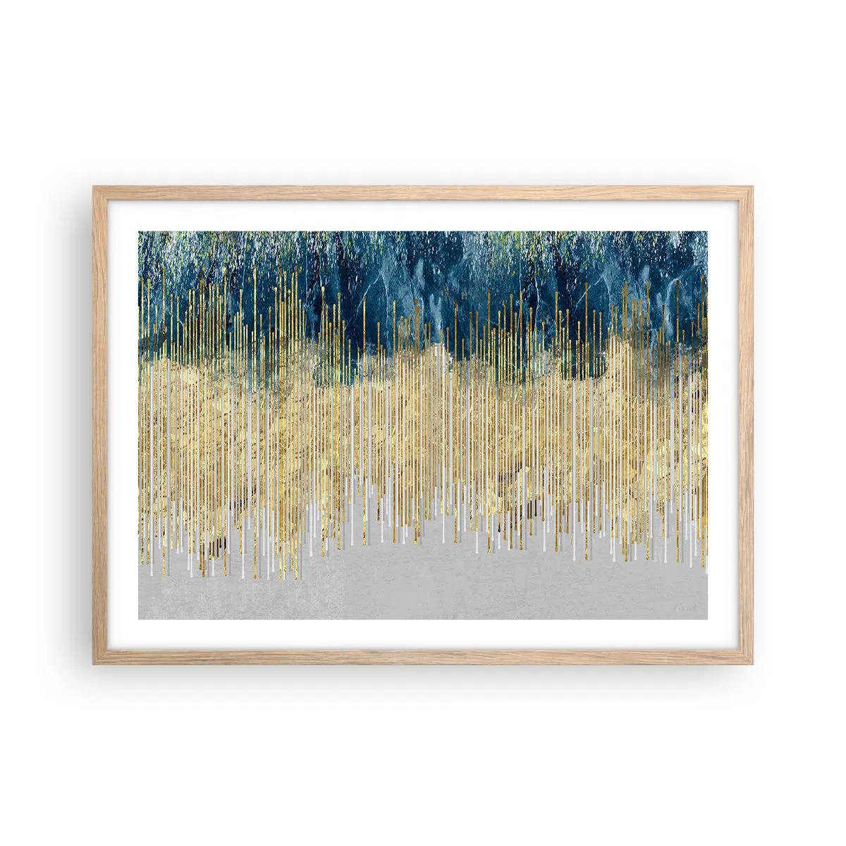 Plakat i ramme af lyst egetræ - Forgyldt grænse - 70x50 cm