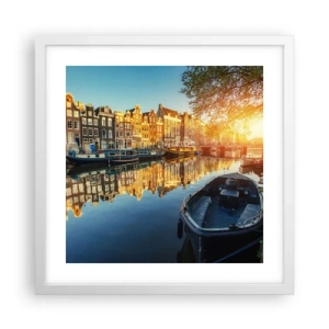Plakat i hvid ramme - Morgen i Amsterdam - 40x40 cm