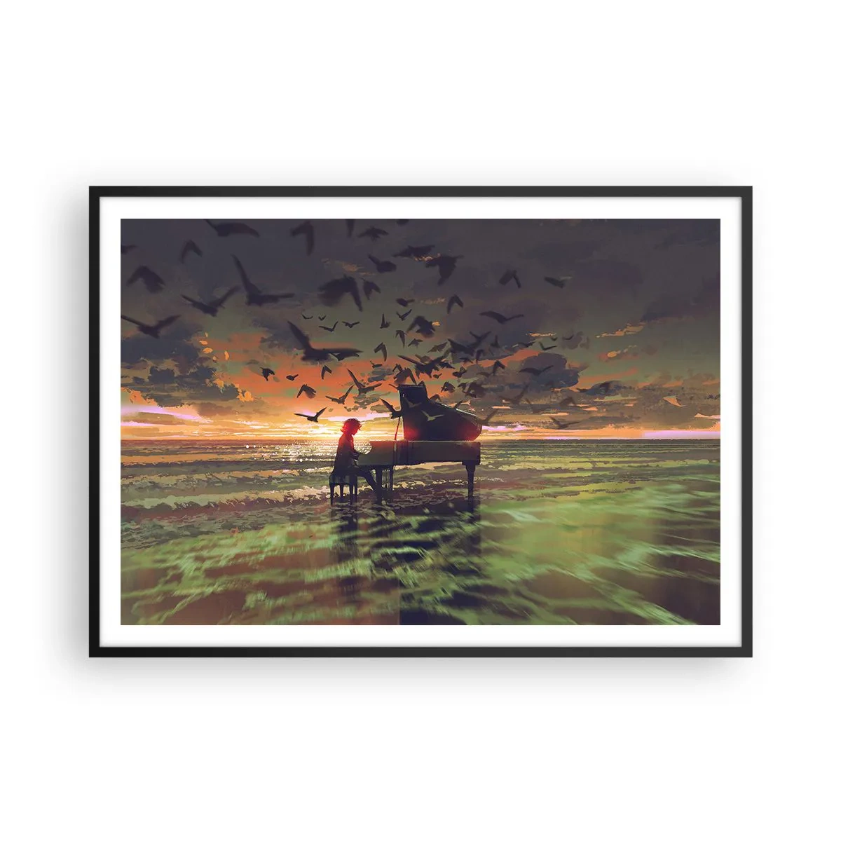 Plakat i sort ramme - Koncert for klaver og bølger - 100x70 cm