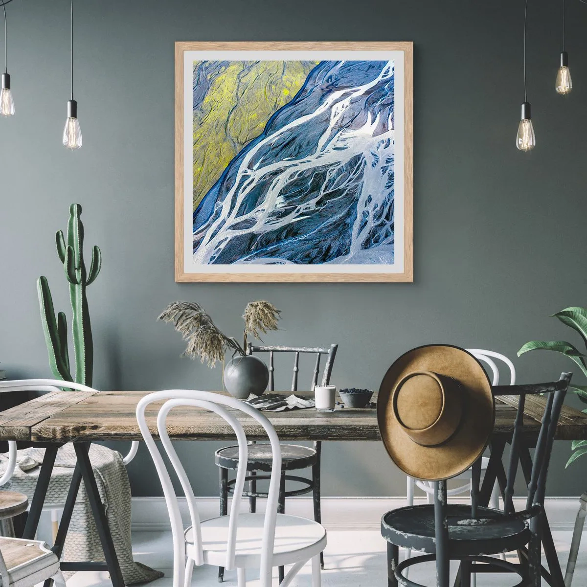 Plakat i ramme af lyst egetræ - Naturens hulemalerier - 60x60 cm