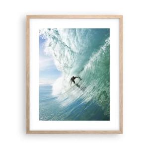 Plakat i ramme af lyst egetræ - Altid på bølgen - 40x50 cm