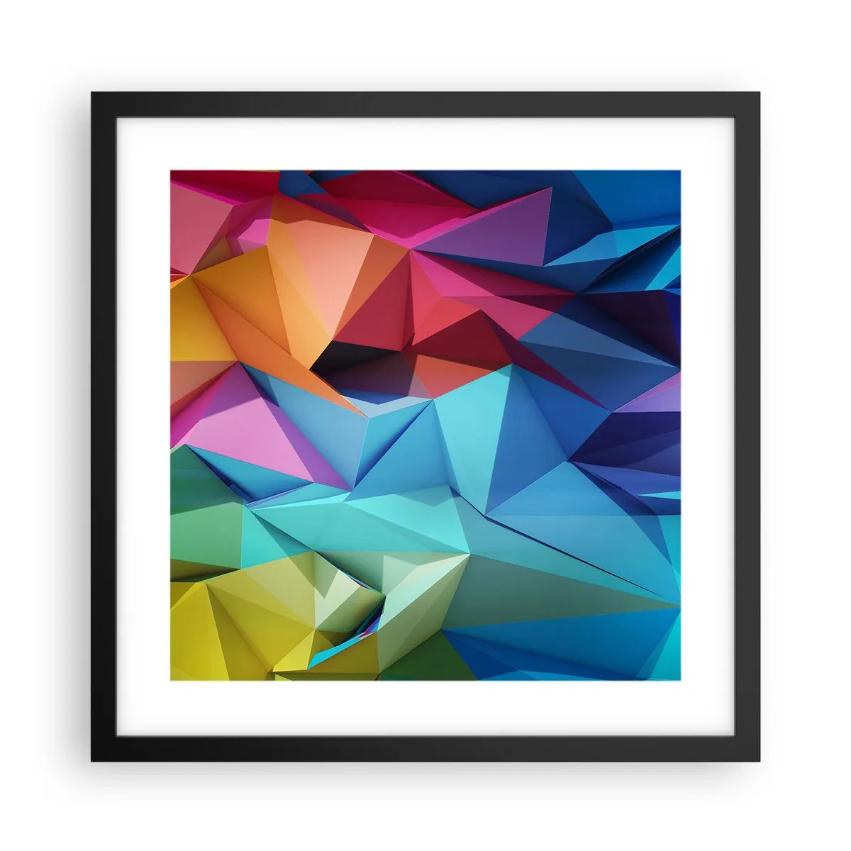 Plakat i sort ramme - Regnbue origami - 40x40 cm