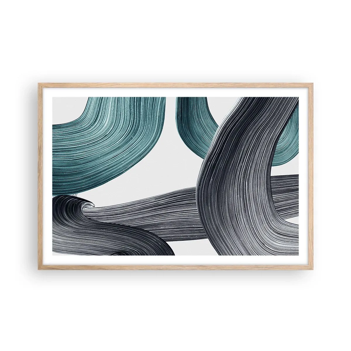 Plakat i ramme af lyst egetræ - Smaragdgrønne og sorte stier - 91x61 cm