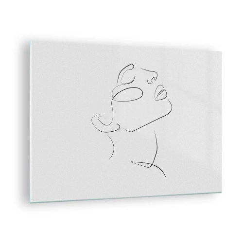 Billede på glas - Konturskitse af en kvindes ansigt vendt opad - 70x50cm - En drømmes slyngninger - Moderne vægdekoration til stue og soveværelse ARTTOR