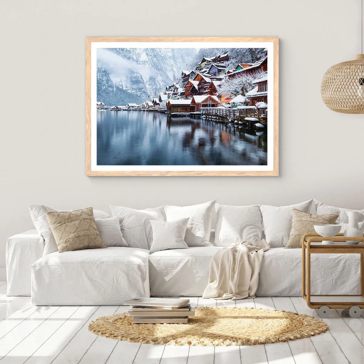 Plakat i ramme af lyst egetræ - I en vinterdekoration - 50x40 cm