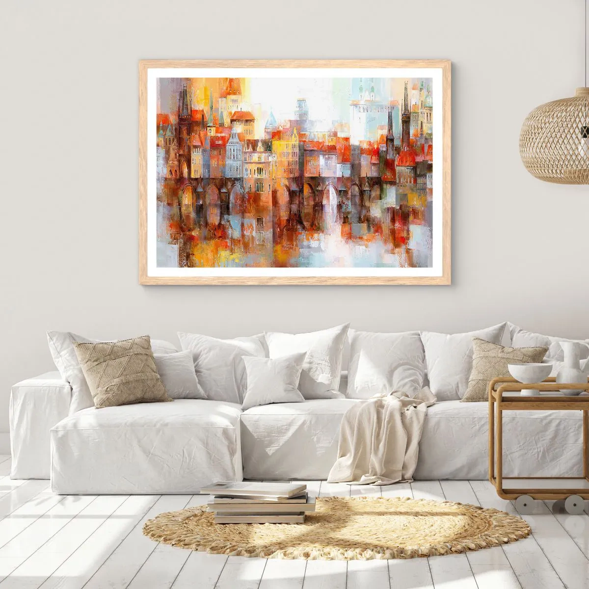 Plakat i ramme af lyst egetræ - Under broen også smuk - 100x70 cm