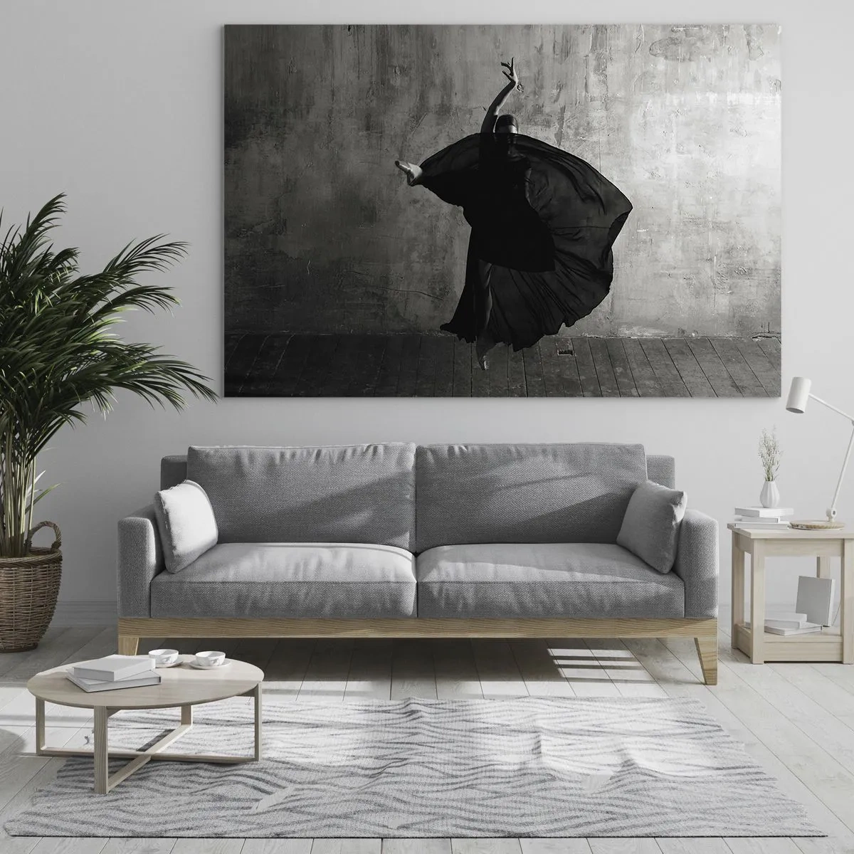 Billede på glas - Sort og hvid silhuet af en danser i en dynamisk positur - 70x50cm - Passioneret bælte - Moderne vægdekoration til stue og soveværelse ARTTOR