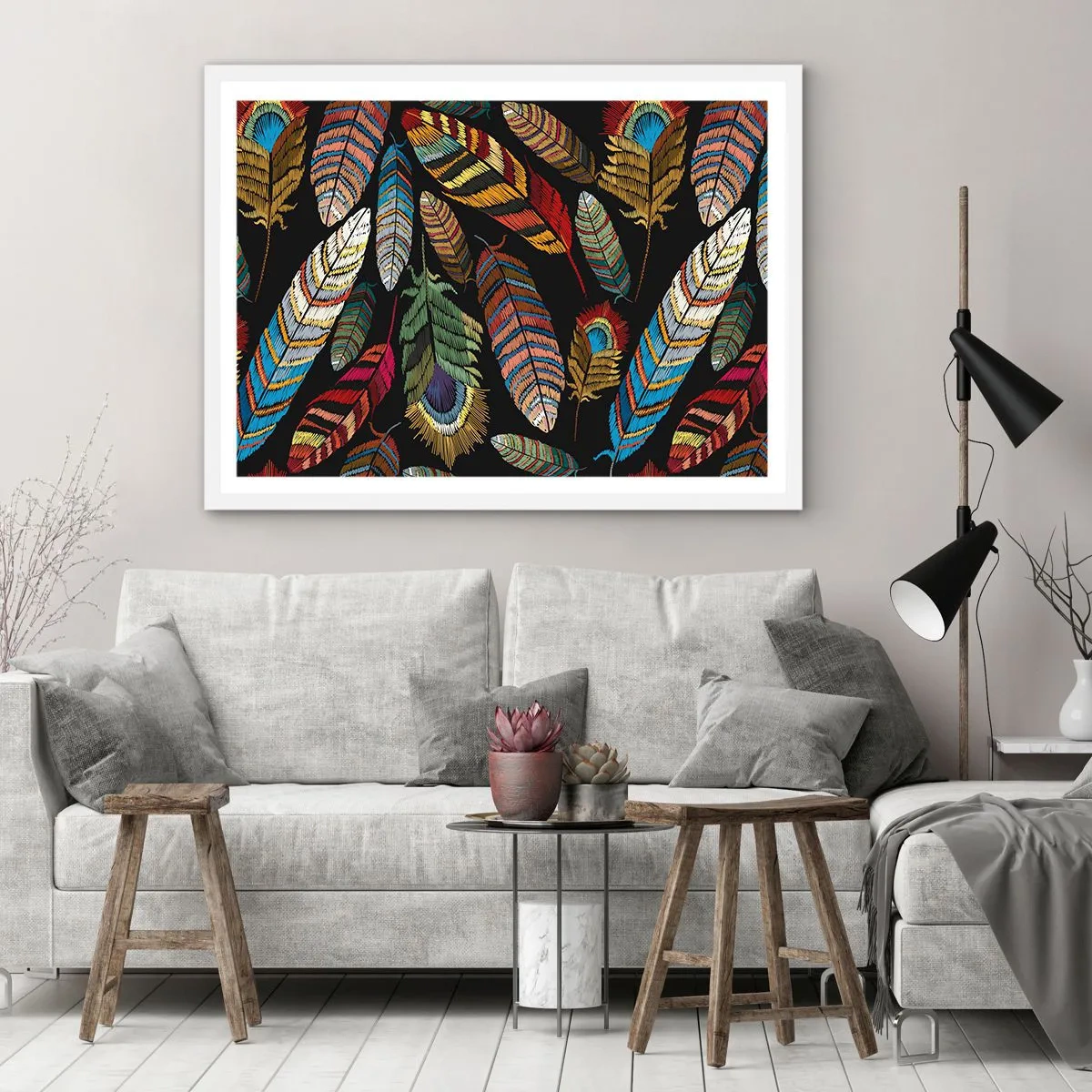 Plakat i hvid ramme - Fuglekarneval - 70x50 cm